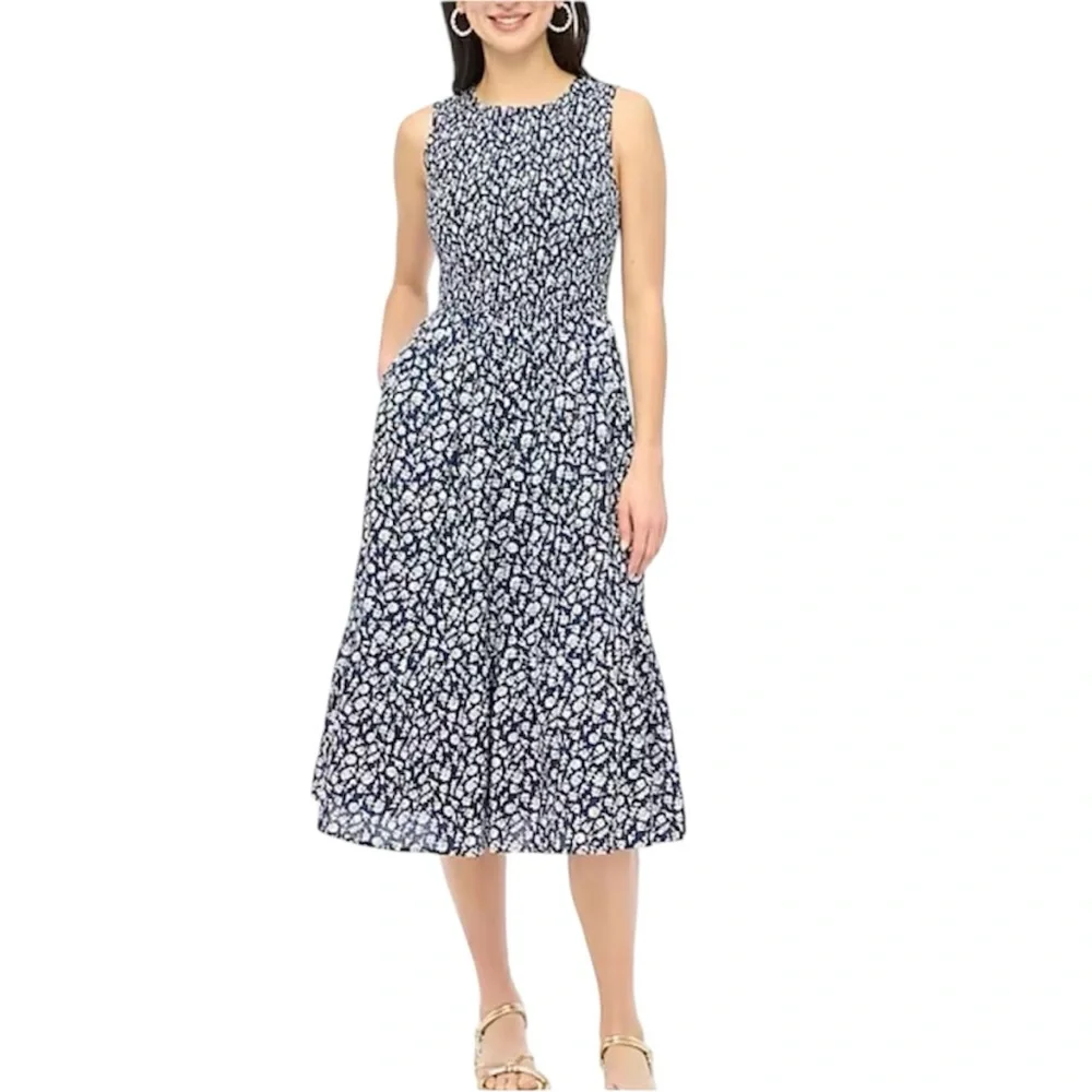 *NWOT* J. Crew Printed Smocked Tiered Midi/Maxi Dress - Picture 2 of 16